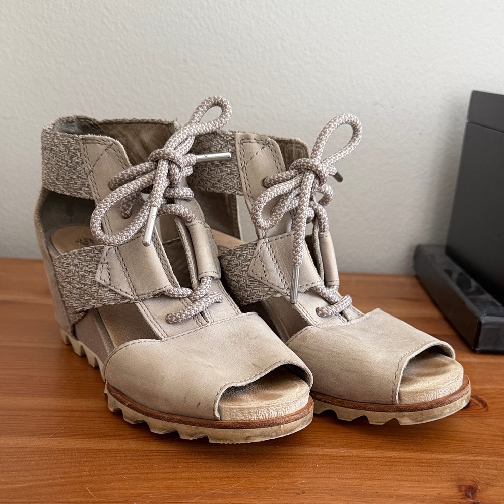 Sorrel Open-Toe Lace-Up Wedge Sandals